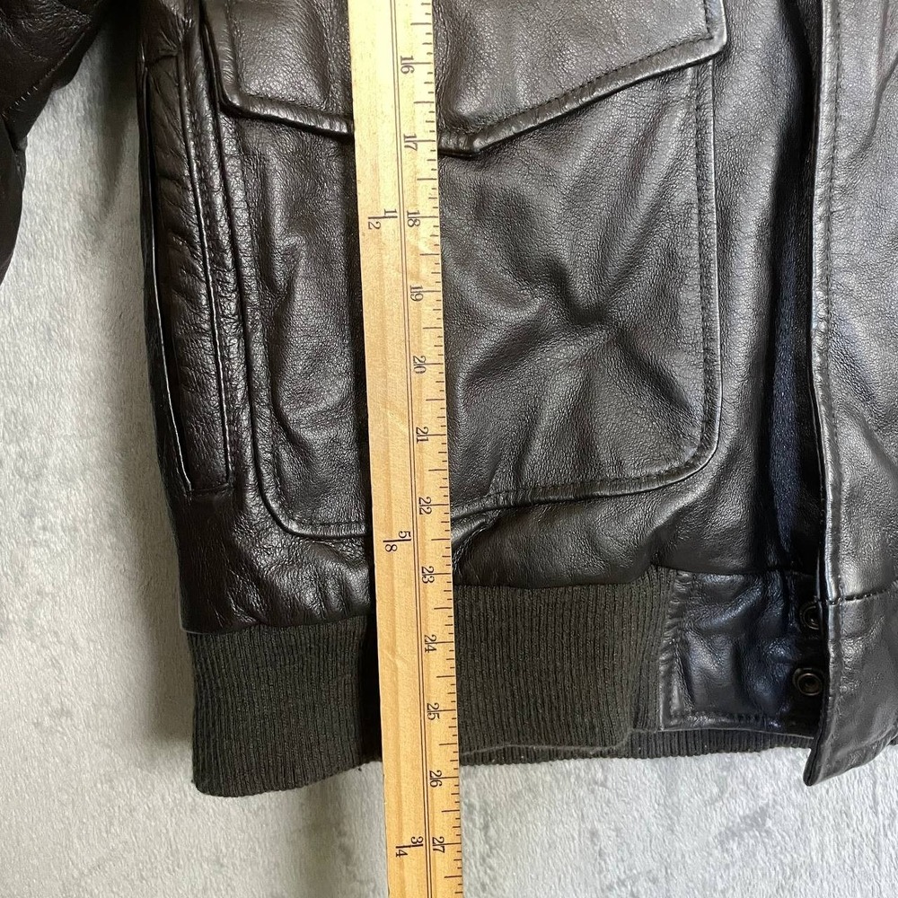 Men's Black Leather Bomber Flight Aviator Jacket Large - Picture 6 of 10